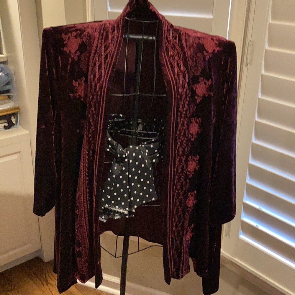 Wine velvet look jacket/cardigan